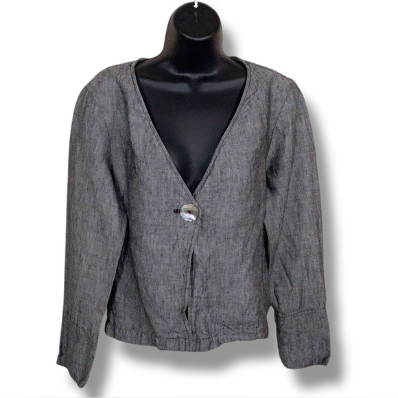 Willow Tops - Small Willow Slate Grey Blue Linen Long Sleeve Top Plunge Vneck Design Goth Boho